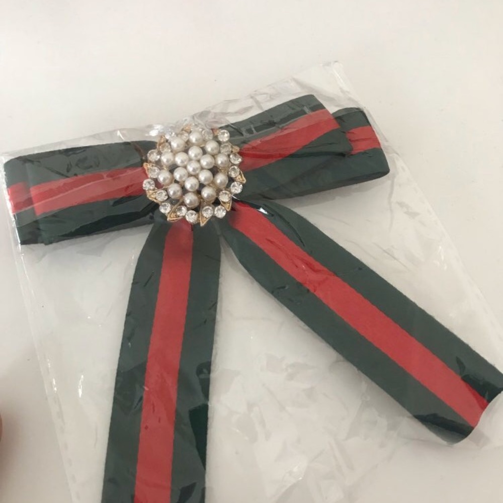 Red and green stripe brooches tie pin denim - Picture 3 of 5